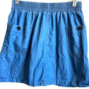 J Crew Women's Mini Skirt XS 0 Jean Cotton Pull On Denim Look Preppy Nautical